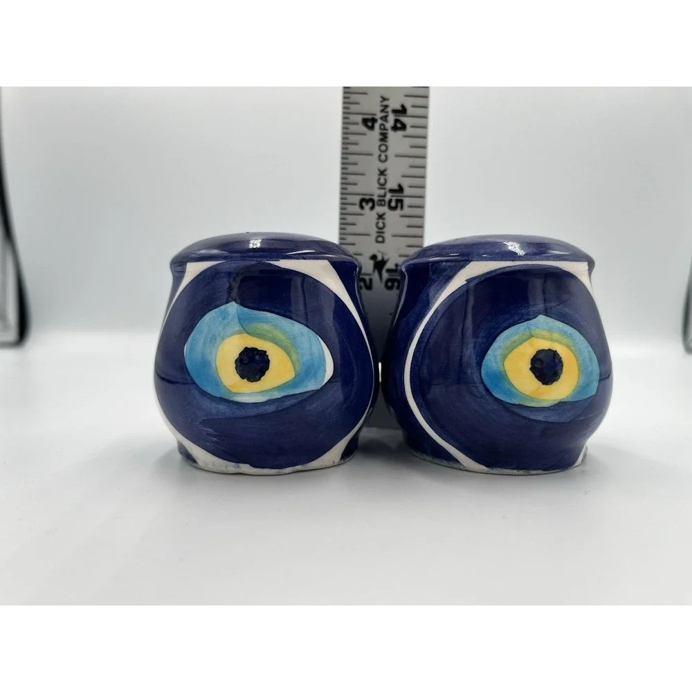 Papart Evil Eye Salt & Pepper Shakers Blue Yellow Ceramic (no stoppers)
